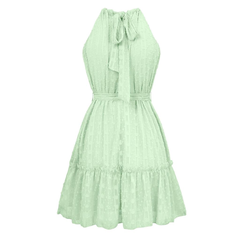 Женское весеннее однотонное платье без рукавов с лямкой через шею, летнее повседневное платье А-силуэта с высокой талией и поясом, короткие платья S-XL