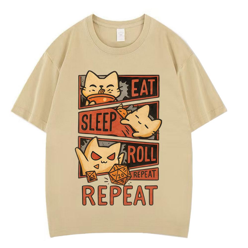 Whimsical Cat DnD Funny Meme Tshirt Unisex Women Vintage Loose Casual T Shirts Summer Cotton Fashion Oversized Tshirts Streetwear