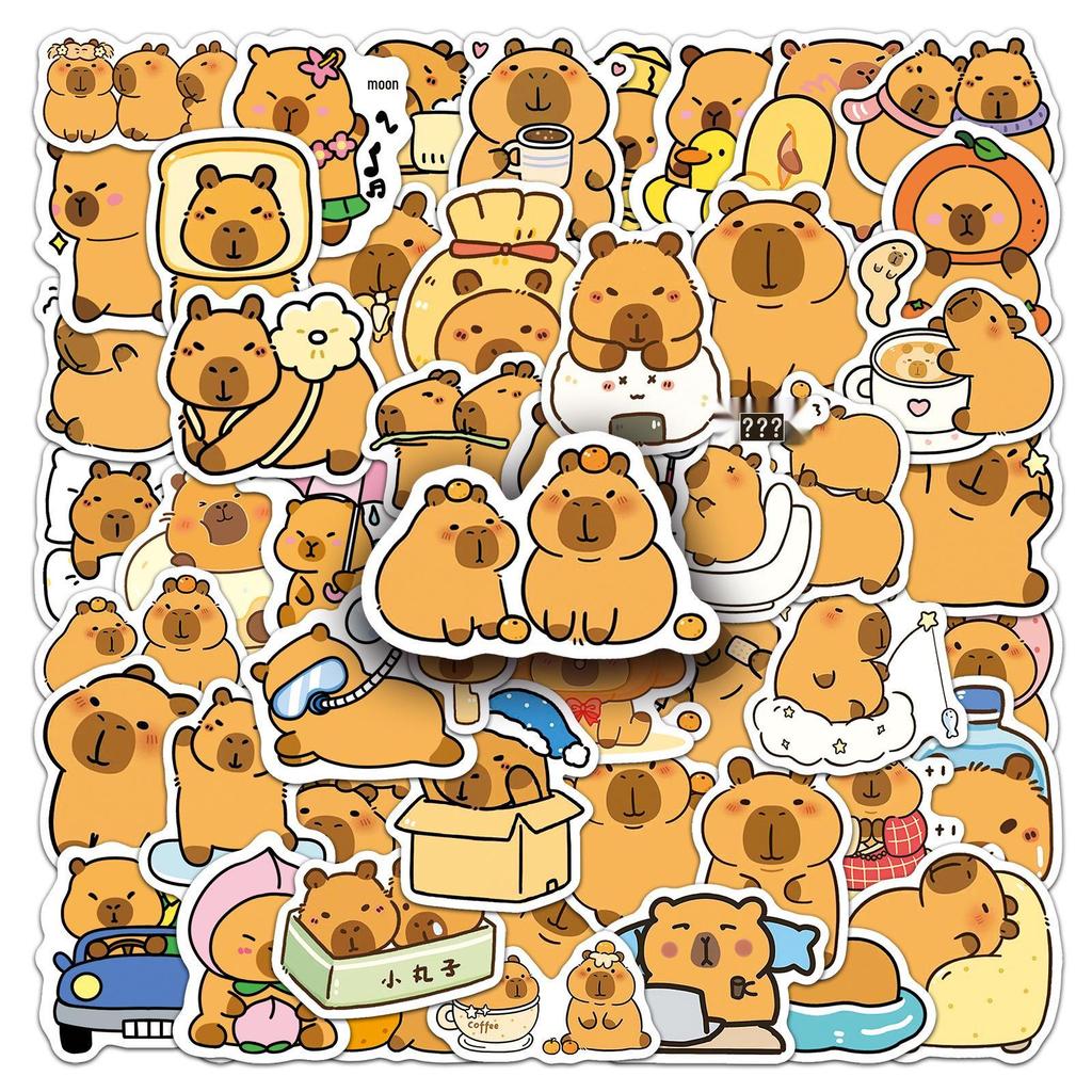 50 Capybara Cartoons: Cute Graffiti Stickers for Water Cups & Phones