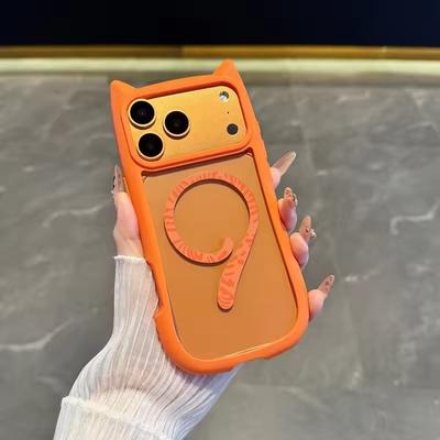 3D Чехол с кошачьими ушками и магнитной зарядкой для IPhone 17 16 15 14 13 12 11 Pro Max 16 Plus 12 13 Mini 17Air Прозрачный ПК ТПУ Бронированный чехол