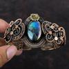 Mystic Fire Labradorite Bangle Copper Wire Wrapped Cuff Bracelet Adjustable Bangle Gemstone Cuff Copper Wire Jewelry Handmade Flower Bangle