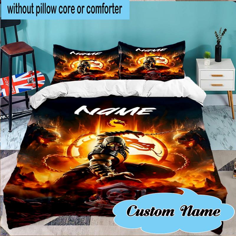 Custom Name 3PCS Thunderous Warrior's Kombat Bedding Set Including 1pc Duvet Cover And 2pcs Pillowcases for Bedroom, Dormitory Gift Home Decor