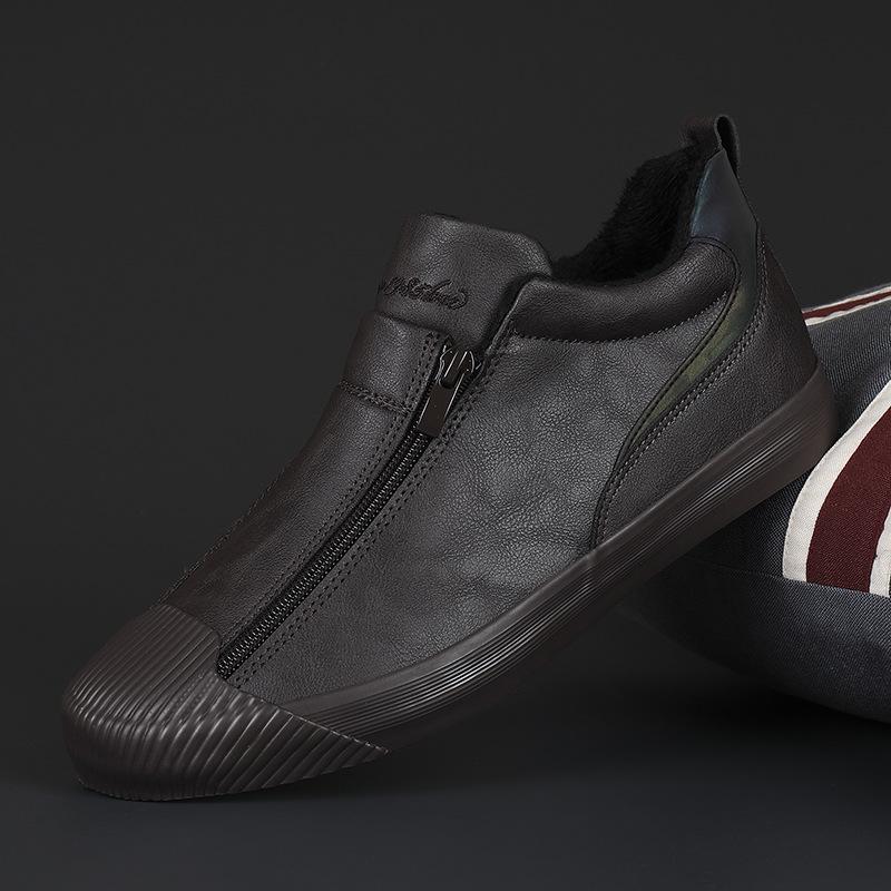 Весенние новые мужские модные повседневные туфли на молнии Doubles, осенние мужские туфли для сноуборда, универсальные теплые зимние кожаные туфли, кроссовки для мужчин