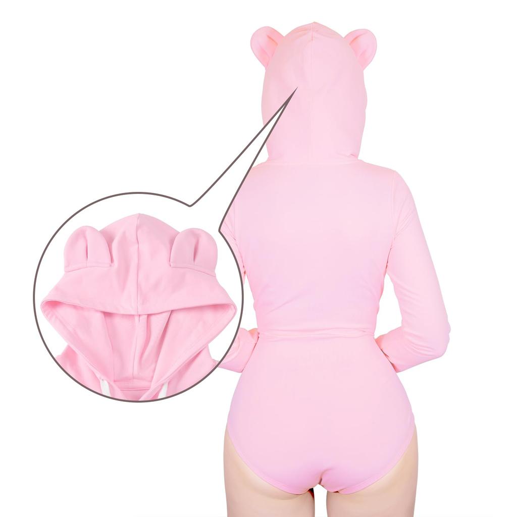 LittleForBig Милая хлопковая пижама Худи с пушистым медведем Длинный размер L Женский дизайн, Рукава, Розовый,