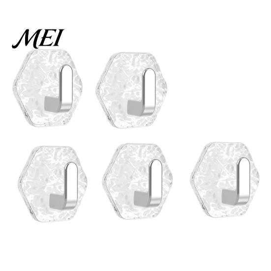 Wall Storage Hooks Acrylic Adhesive Hooks, Hexagonal Wave Shape, No Drilling Easy Transparent Installation Hook, Modern Style Clear for Bathroom