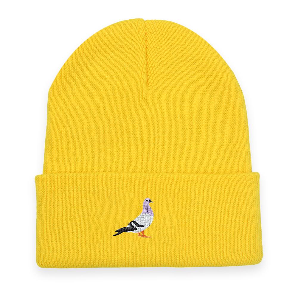 Мужские и женские вязаные шапки на осень и зиму, теплый пуловер с вышивкой голубей, шерстяная шапка без полей