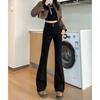 Autumn and Winter New Micro-pull Double-button Jeans Women's Small American Retro High-waisted Thin Flared Trousers