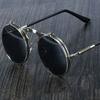Vintage Steampunk Round Sunglasses Men Women Luxury Alloy Punk Glasses Men Fashion Metal Retro Clamshell Sun Glasses UV400