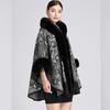 Winter Women's Shawl Poncho Hair Collar Jacquard Hooded Large Size 7 Sleeve Jacket Cardigan