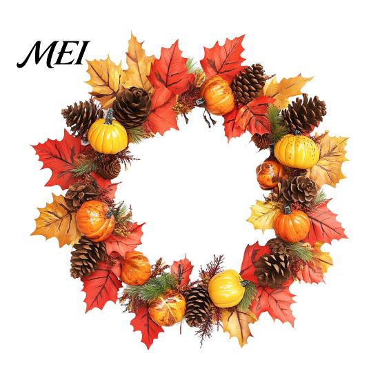 Autumn Wall Decals for Home Decor Thanksgiving Day Sticker, Pumpkin/Pinecone/Leaf Print Garland Shape Decorations Waterproof PVC Decal, Harvest