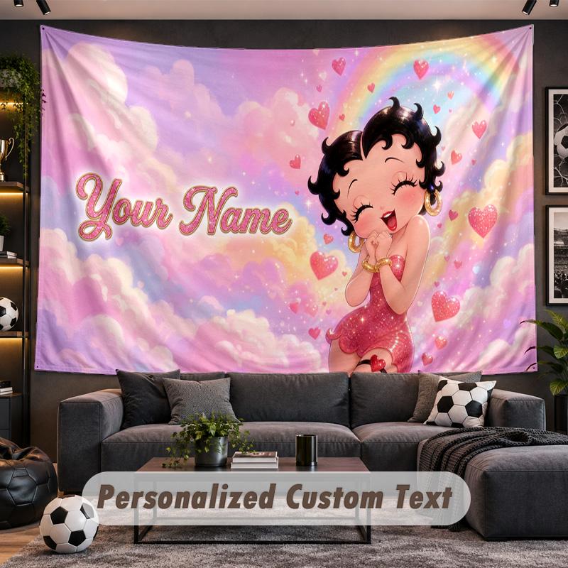 Betty Boop Personalized Tapestry Support Custom Name, Wall Art Home Decoration