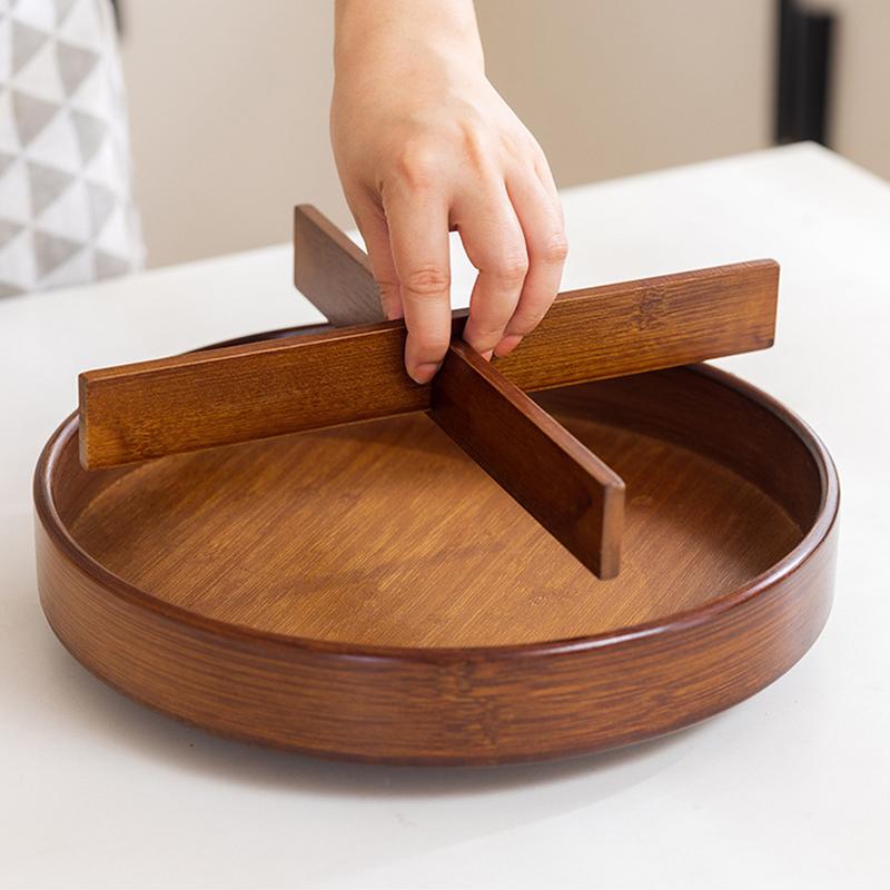 12-дюймовый круглый сервировочный поднос «Ленивая Сьюзен» из дерева акации, 4 секции, деревянные разделители, ручки для переноски, деревянный вращающийся органайзер