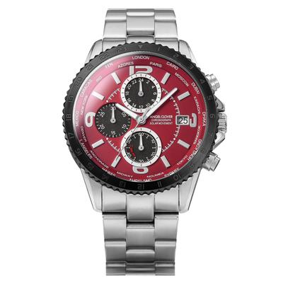 Mondo Solar Solar Chronograph сапфировое стекло красный циферблат NMOS44SBRE серебристый [Angel Clover] мужские