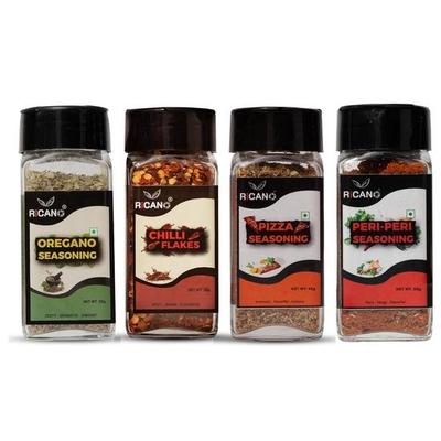 Ricano | Орегано, Хлопья чили, Пери-пери, Приправа для пиццы | Набор специй 4 разных вкуса | Идеально для пасты, пиццы, закусок | 20г-35г-45г-50г