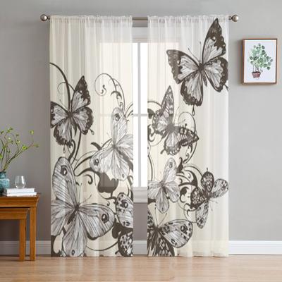 Прозрачные шторы с бабочками для гостиной, прозрачный тюль, занавески для окон, спальни, кухни, домашний декор, вуаль, шторы