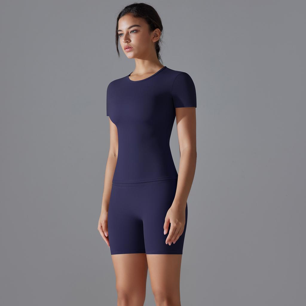 Nessaj Быстросохнущий комплект для йоги, женские шорты для фитнеса с пуш-апом, эластичные рубашки с коротким рукавом, спортивная одежда