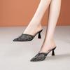 Mesh Bag Head Cool Slippers Women's Outer Wear 2025 Summer New Fashion Rhinestone Pointed Stiletto High Heels