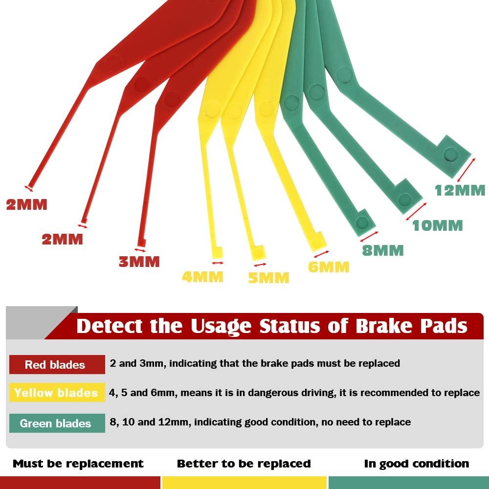 9-Piece Brake Pad Thickness Gauge Set, Measure Tool To Quickly Check Wear, For Most Cars, Easy To Read Color Coded - 2Mm To 12Mm