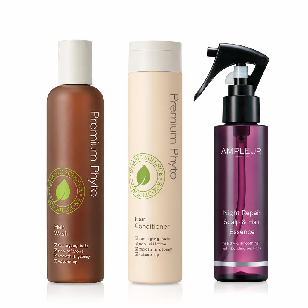 AMPLEUR Hair Care Set интенсивный уход для волос (шампунь, кондиционер и ночная эссенция)