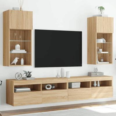 vidaXL Meubles TV Avec Lumières LED 2 Pcs Chêne Sonoma 40,5x30x90 Cm 837048