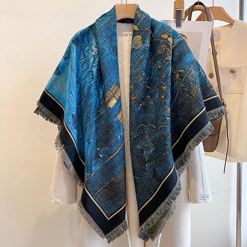 Versatile Mixed Color Contrasting Double-Sided Imitation Cashmere Shawl Winter High-End Warm Square Scarf