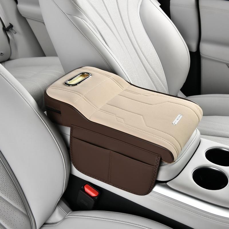 Universal Car Armrest Pad Height-Increasing Insoles Shearling Tissue Storage Box With Side Card Holder/Storage Pouch