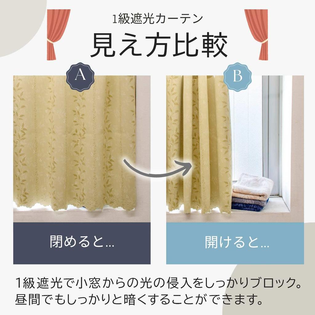 Curtain Selection Cafe 90cm Long Wide x 90cm Long Grade 1 Light Blocking UV Heat Made in Floral Small Window Curtain, [145cm / / Beige] Protection,