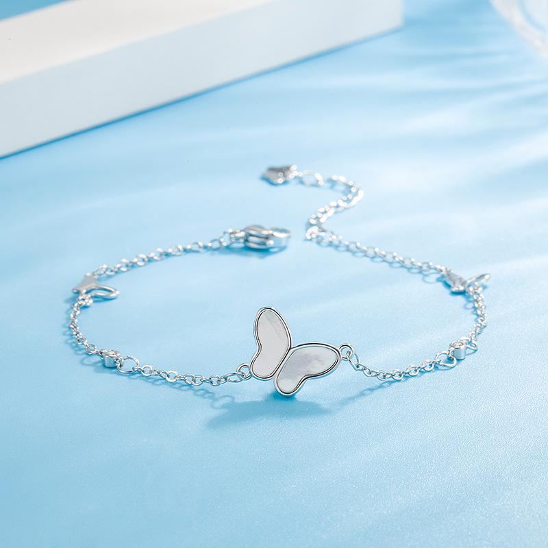 Tassel Chain White Shell Butterfly Charm Bracelet for Women Girls Elegant Party Wedding Birthday Fashion Jewelry