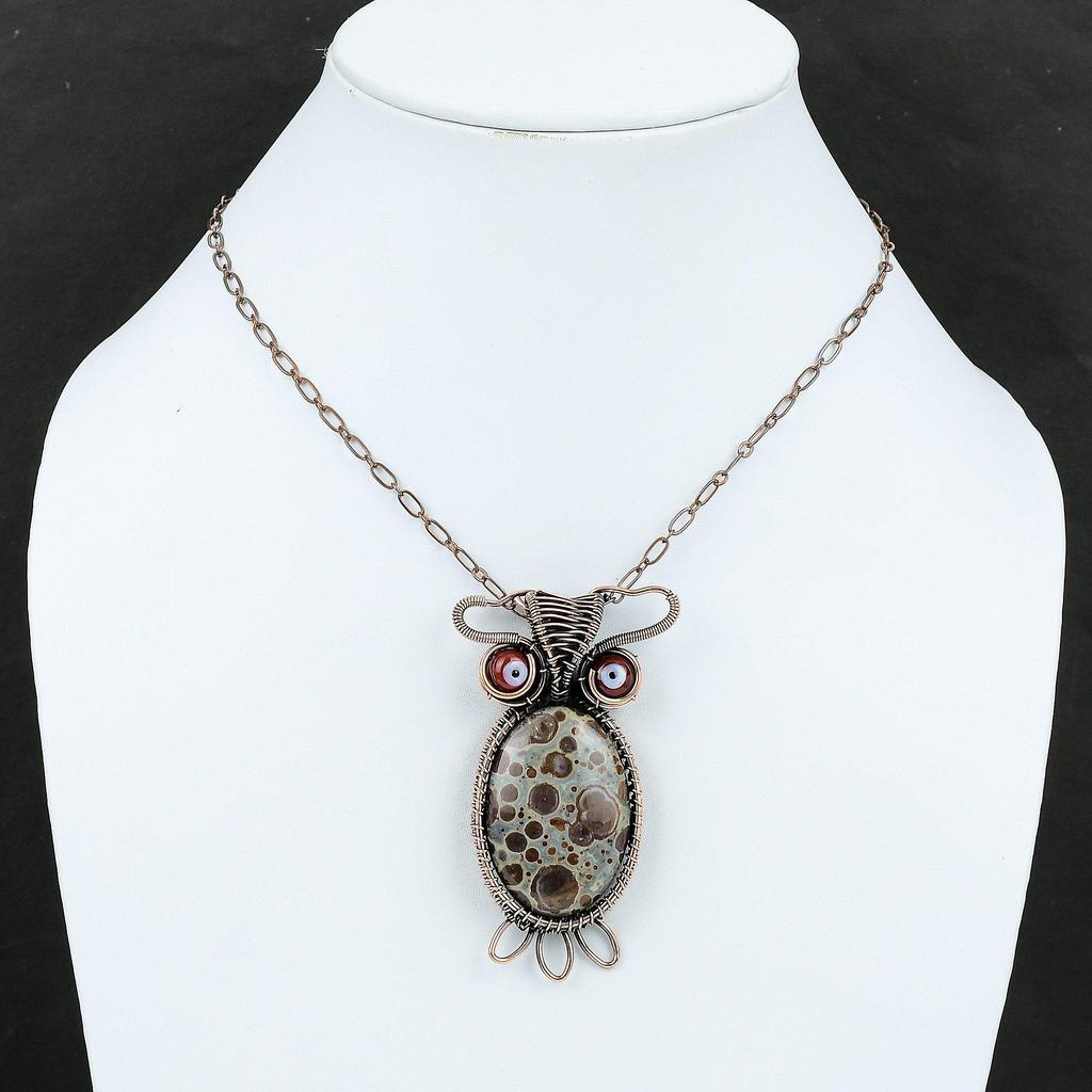 Asteroid Jasper Pendant Red Color Evil Eye Pendant Copper Wire Wrapped Pendants Unique Owl Jewelry Handmade Pendant Gemstone Copper Jewelry