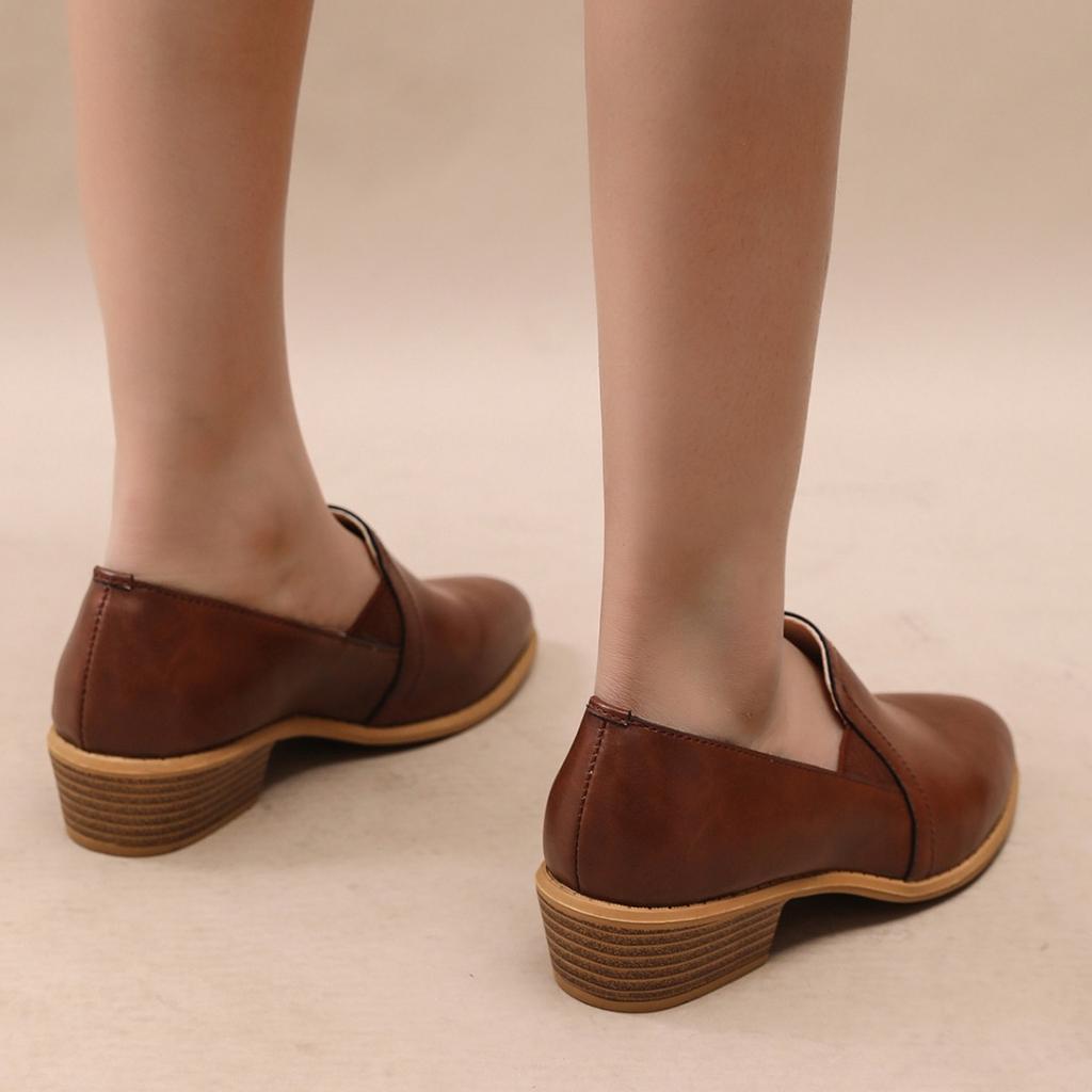 2025 Весна и Осень Новые Туфли Deep Mouth Single Женские Туфли На Толстом Каблуке С Заостренным Носком Коричневый Британский Маленький Кожаный Женский Производитель