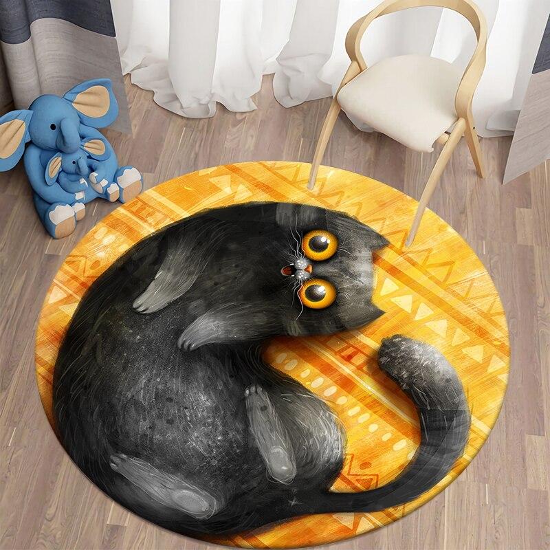 Черный кот Kawaii HD печатный круглый ковер для гостиной, коврики для кемпинга, пикника, фланелевый противоскользящий коврик, коврик для йоги, странные вещи