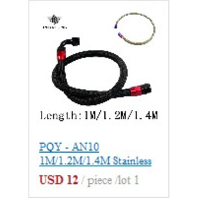 PQY - AN10 1M/1.2M/1.4M Stainless Steel Brained Oil Hose Line Hose Tube With 0Degree 90Degree Swivel Hose End Fitting Installed