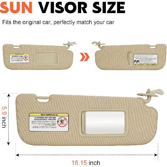 Beige Passenger Right Side Sun Visor Replacement Compatible With 2011 2012 2013 2014 2015 Hyundai Elantra Replace 852203X000TX