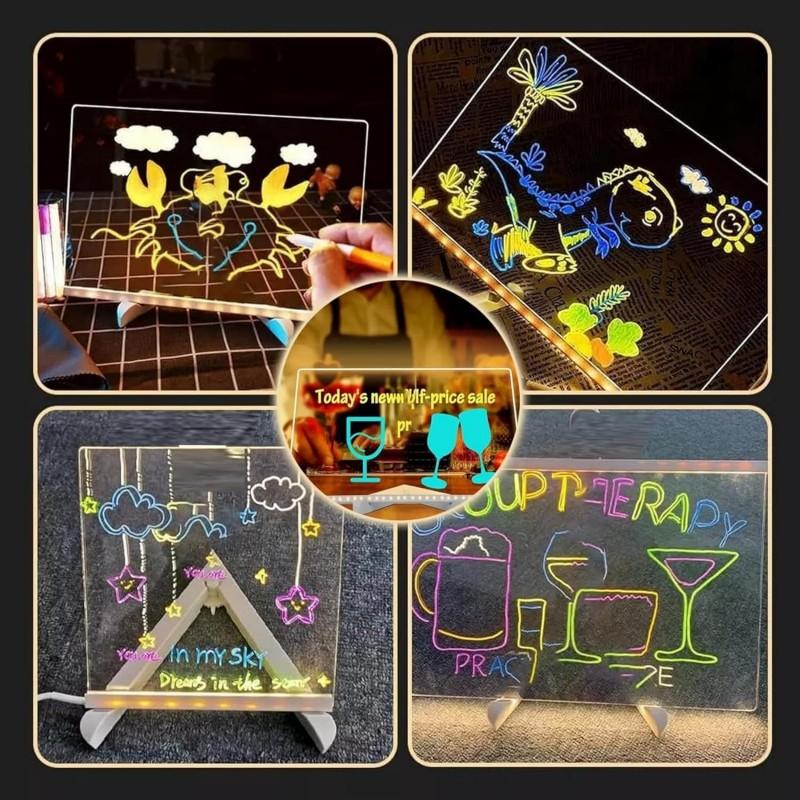 LED Note Board Glowing Acrylic Letter Dry-Erase Board with Bracket Reusable Multifunctional Glow Memo Message Board