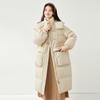 Women's Long Loose Light Down Jacket Autumn Winter Hooded Straight White Duck Down Coat Stand Collar Big Pocket Solid Color