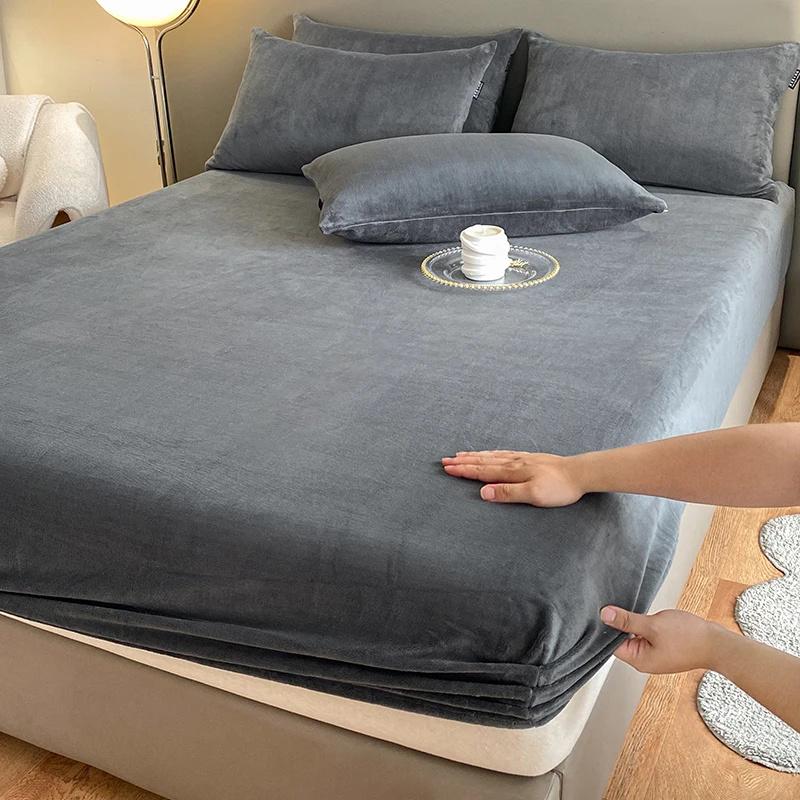 Мягкая теплая плюшевая простыня, эластичный наматрасник, пушистый коралловый флис, постельное белье, зимняя роскошная двуспальная кровать для пар, постельное белье