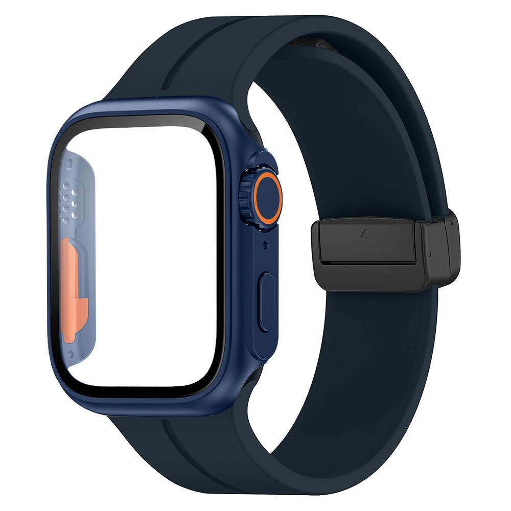 Стекло + чехол + ремешок для Apple, ремешок для часов 44 мм, 45 мм, 41 мм, 40 мм, силиконовый браслет с магнитной пряжкой + бухта iWatch Series 8 se 7 6 5 4