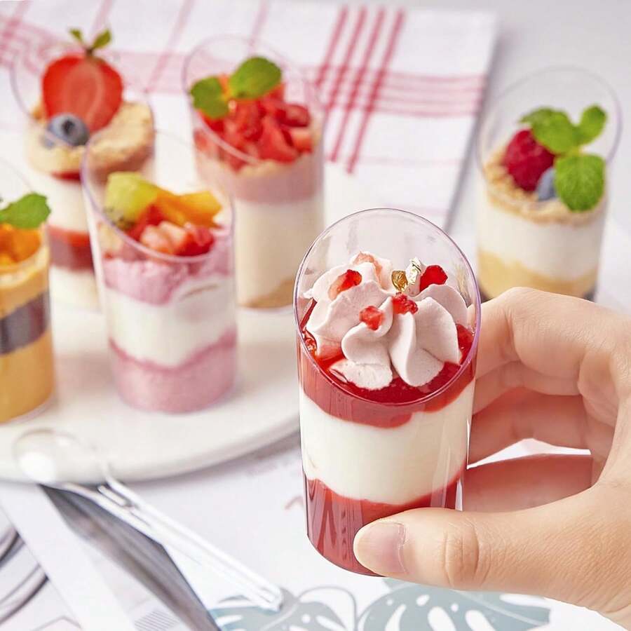20/50/100PCS Dessert Cups with Spoons - Clear Reusable Small for Cheesecake Shooters, Chocolate Mousse, Parfait - Party & Catering Supplies