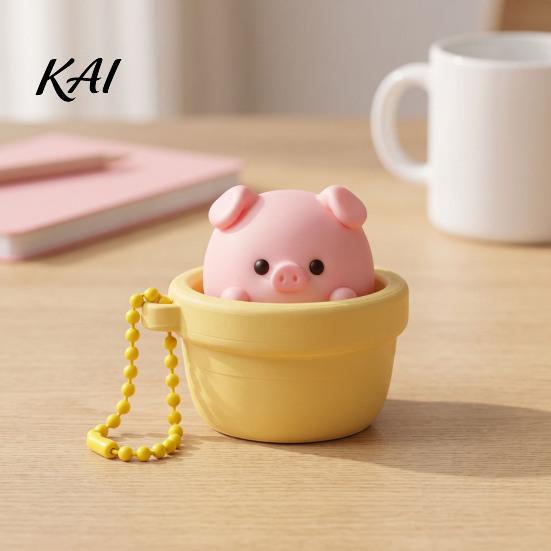 Anxiety Relief Tool Potted Pig Clicker Toy with Bead Chain, Clicky Button Fidget for Stress Relief, Finger Backpacks School Bags Decor