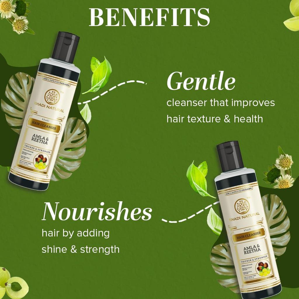Khadi Natural Amla & Reetha Hair Shampoo, Anti-Hair Fall Shampoo, Shampoo for Thick & Strong Hair, Ayurvedic Shampoo for Healthy Hair, Suitable