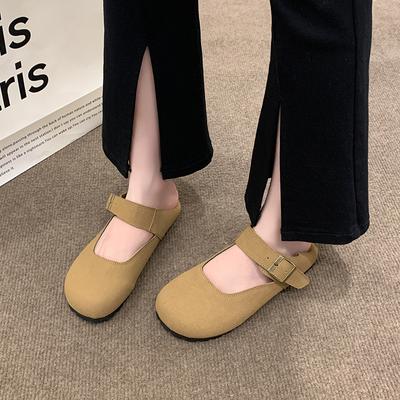Весенние и осенние высококачественные женские туфли, модные, с круглым носком, с неглубоким горлом, однотонные, с одной линией пряжки, женские туфли на плоской подошве