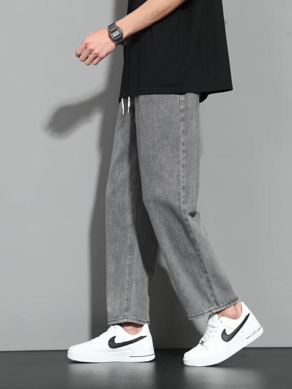 Dingfengbaoluo Men's High Street Loose Straight-Leg Cropped Pants
