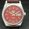 ВОССТАНОВЛЕННЫЕ АВТОМАТИЧЕСКИЕ МУЖСКИЕ ЧАСЫ SEIKO 5, СДЕЛАНО В ЯПОНИИ, КРАСНЫЙ ЦИФЕРБЛАТ, ИЗГОТОВЛЕНЫ НА ЗАКАЗ a440041-2 QV90-a440041