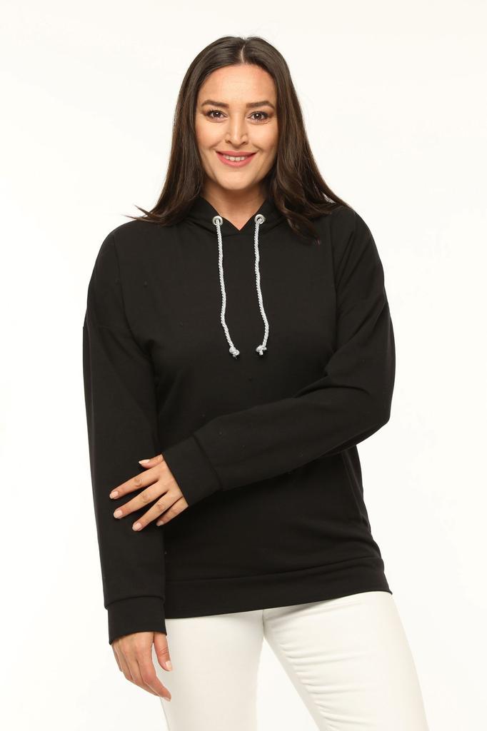 Women's Style Big Size Sweatshirt Plus Size Hooded Glitter Lace-Up Pocket Sweatshirt