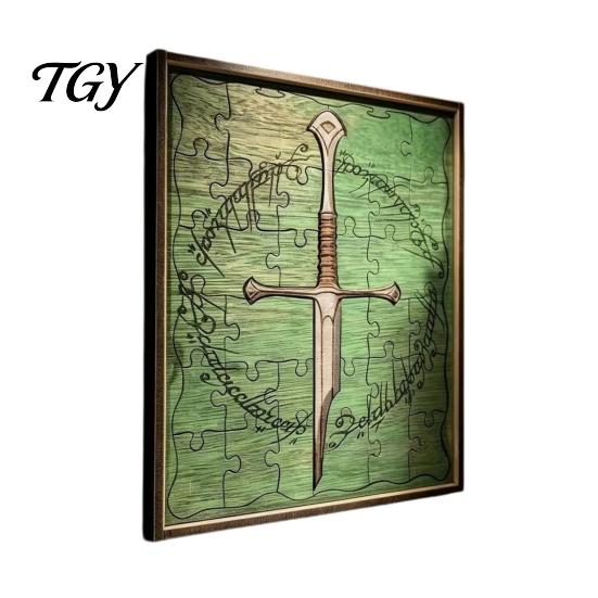 Decorative Gift for Friends Personalized Broken Blade Puzzle, Vintage Medieval Wooden Puzzle Framed Handcrafted Wall Decor Decor, Fantasy Hanging