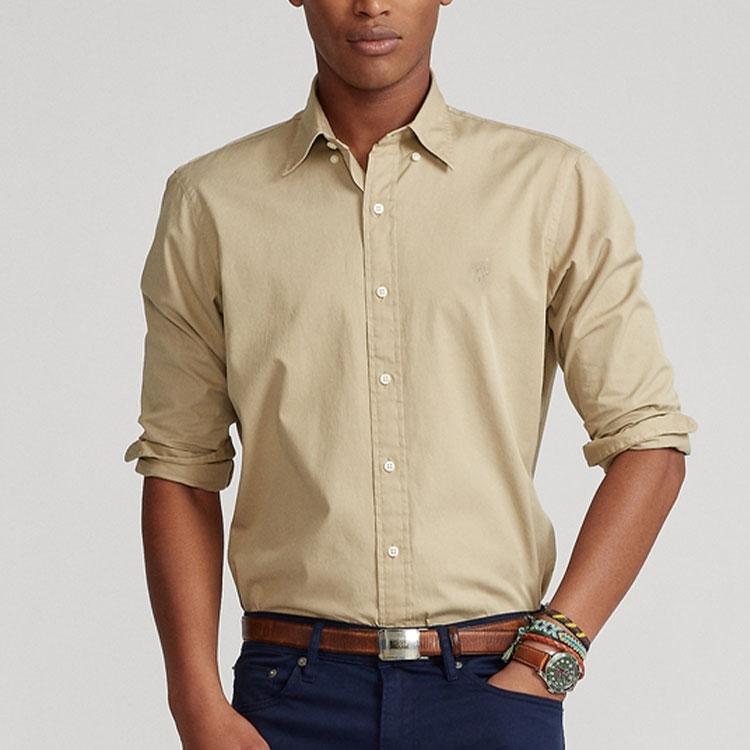 Polo Ralph Lauren SS22 Solid Classic Cotton Dyed Twill Shirt Long Sleeve Shirt Men Shirts Khaki MNPOWOV16822221-260