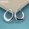 925 Sterling Silver Round Smooth U-shaped Large Ring Earrings Fashion Jewelry