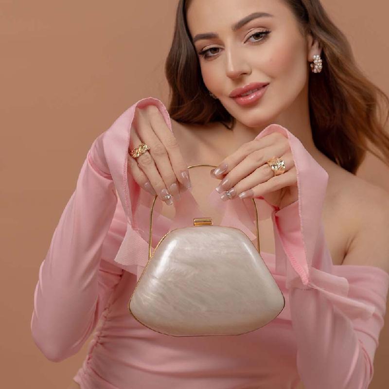 Hardware Clip Shoulder Bag New Handbag Evening Party Fashion Trendy Clutch Acrylic Crossbody Bags Pearl Korean Popular Luxury