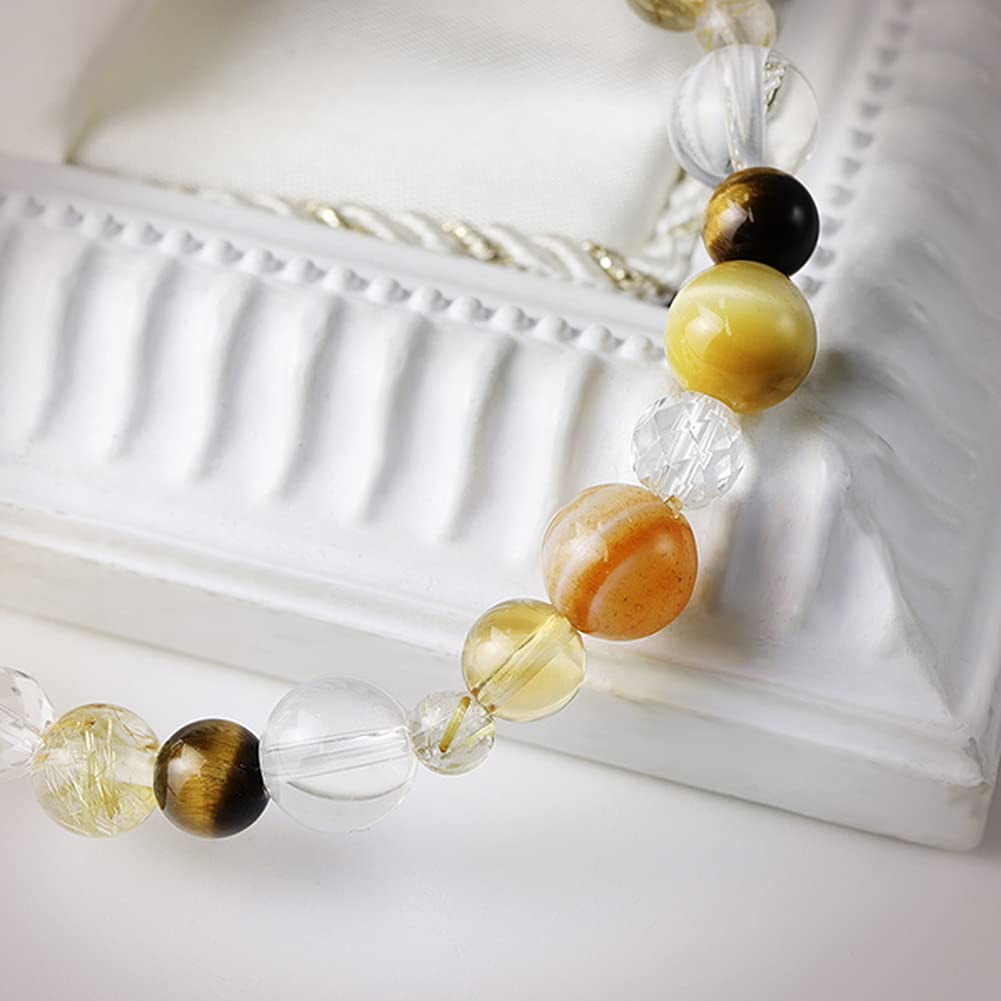 Браслет из тигрового глаза, сердолика, рутилового кварца, цитрина, 8 мм, 17 см, размер M, натуральный камень, сила, камень, денежная удача [Shinjuku Ginnokura] для женщин