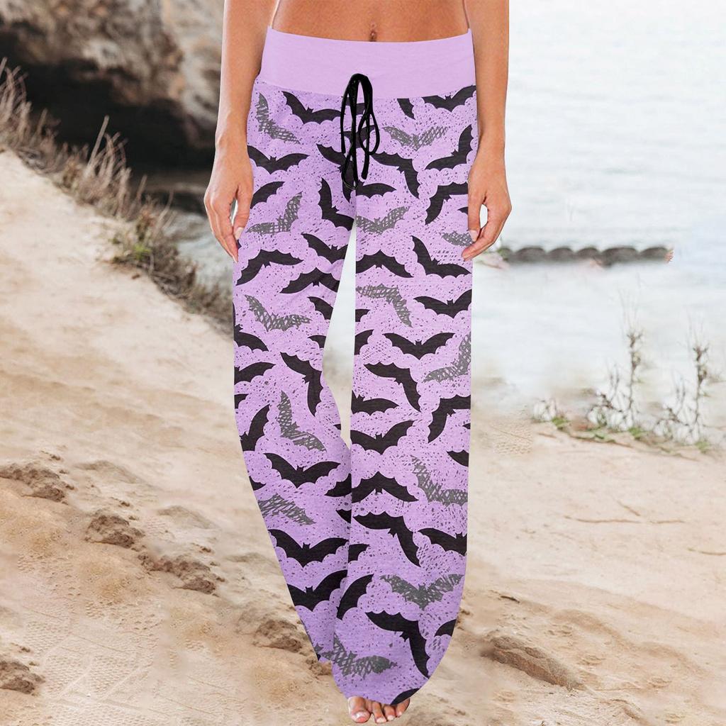 Женские спортивные брюки, спальные брюки, напечатанные широкие брюки на шнурке, повседневные брюки с карманами